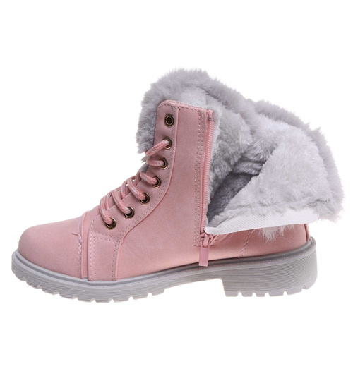Zimowe botki trapery z futerkiem Różowe /C1-2 18279 T244/