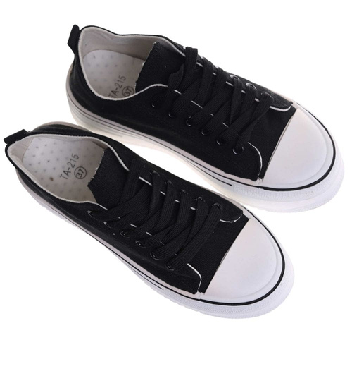 Materiałowe trampki na platformie sznurowane /J5-1 18492 W6/