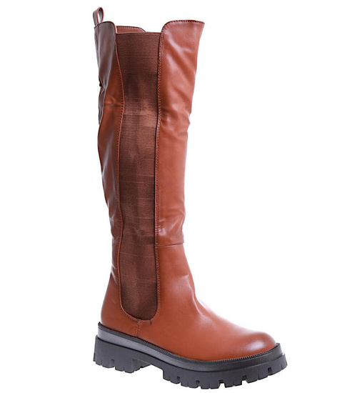 Brązowe kozaki sztyblety na platformie /A3-1 15420 T345/