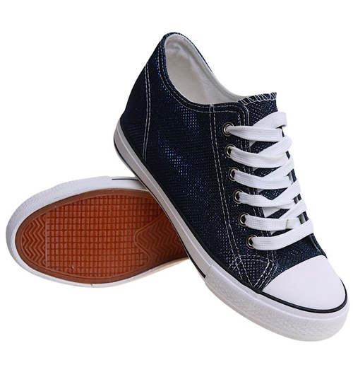 Granatowe trampki sneakersy na niskim koturnie /D6-3 13521 G099/