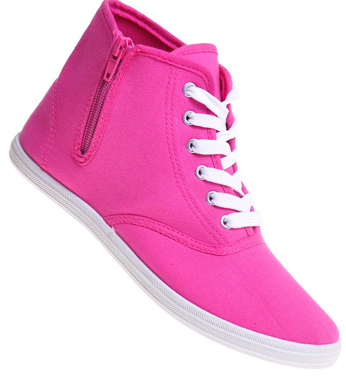 Wysokie damskie tenisówki z tkaniny Fuksja /C6-2 12355 T444/