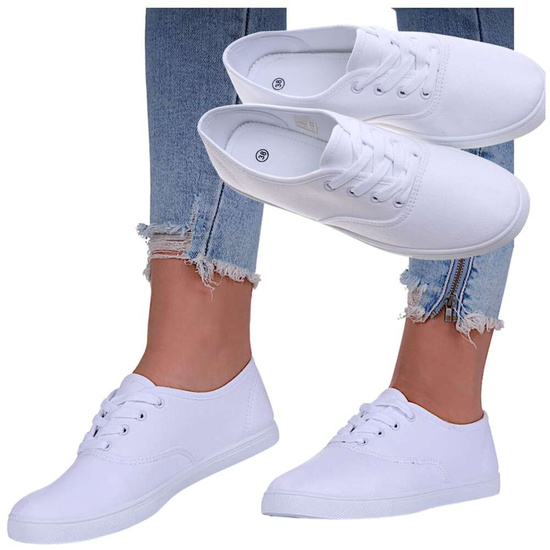 Białe klasyczne tenisówki z tkaniny /B4-2 17232 T223/