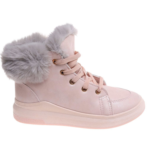 Ocieplane botki jak trampki Różowe /G11-2 16926 T199/