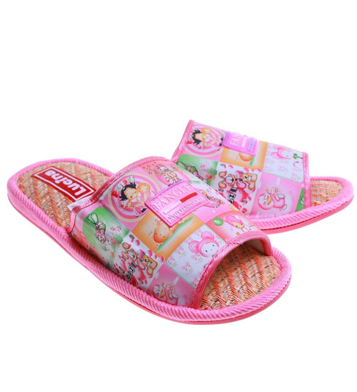 Różowe materiałowe kapcie damskie /E10-1 17594 T2-5/