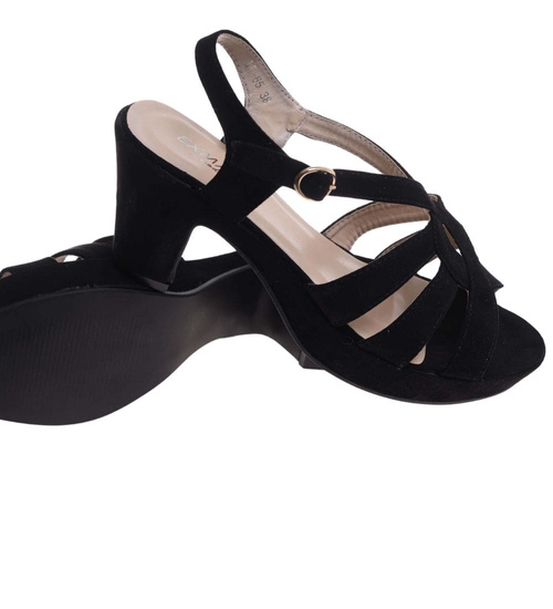 Sandały damskie Czarne sandały na grubym obcasie /E5-1 17811 G185 +h2/