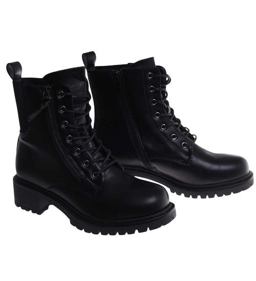 Czarne zimowe botki trapery damskie OST454