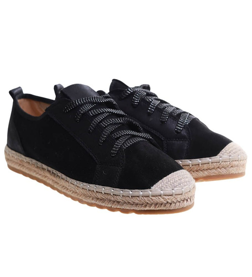 Czarne półbuty espadryle na platformie /H2 17204 G185/