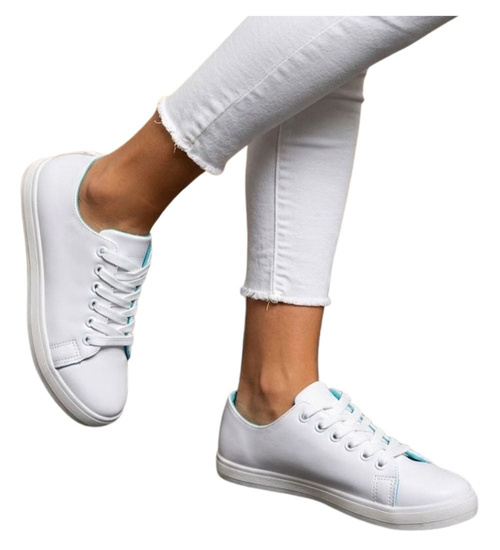 Białe sznurowane trampki damskie /G3-1 14211 S263/