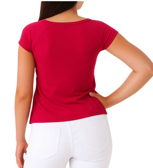 Fuksjowa koszulka bluzka damska z ozdobą /H2-K47 UB938 S0/