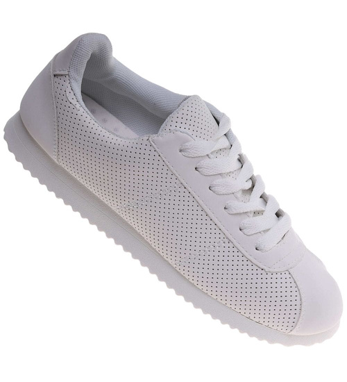 Białe damskie buty sportowe sznurowane sneakersy /E4-3 18664 T107/