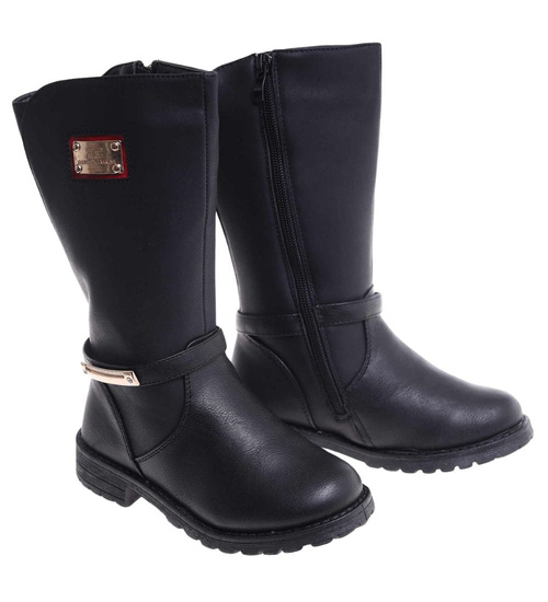 Czarne zimowe kozaki z futerkiem /B7-3 18530 T398/