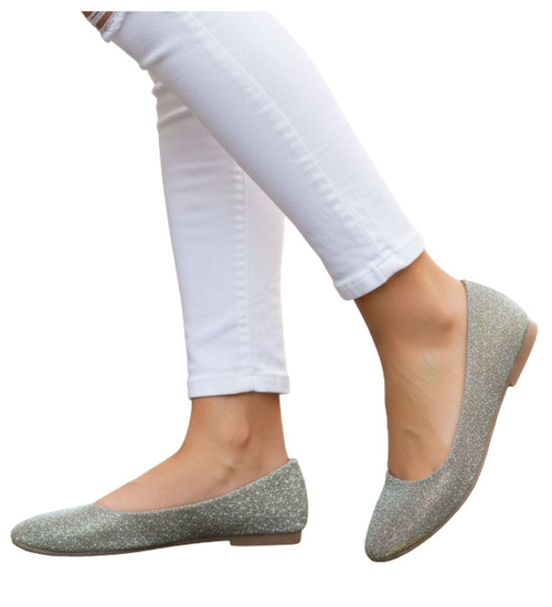 Błyszczące balerinki damskie Złote /C7-2 13074 T295/