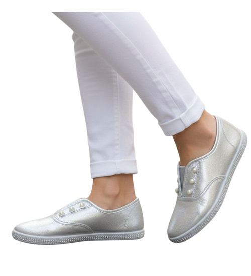 Trampki dziewczęce wsuwane srebrne /A1-1 7637 S101/