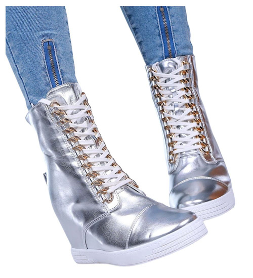 Lekko ocieplane damskie trampki sneakersy na koturnie /F2-3 18061 T238/