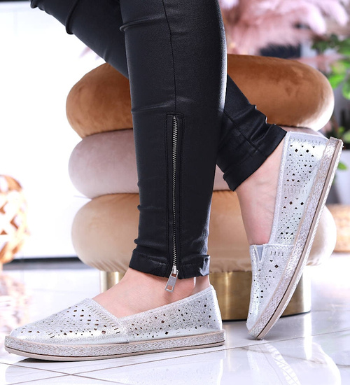 Srebrne ażurowe balerinki espadryle /C7-2 14026 T390/