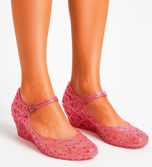 Wodoodporne sandały meliski na koturnie Różowe Kryte /H2 14565 T088/