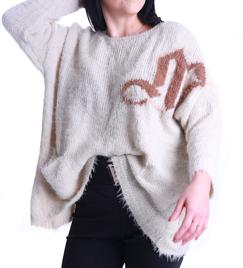 Oversizowy beżowy damski sweter Minouu /H UB716 L109/