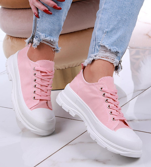 Mega modne damskie trampki Różowe /B5-2 12428 S198/