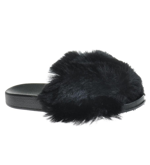 Klapki z futerkiem dziewczęce Czarne /D8-1 10096 S291/