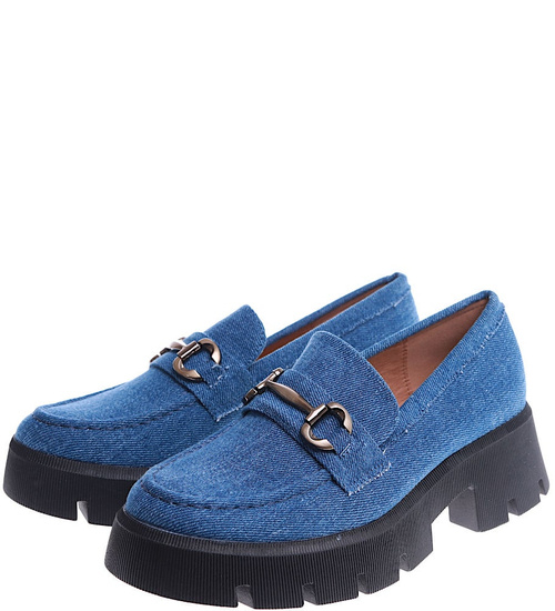 Półbuty loafersy damskie na platformie /E5-2 14894 T487/