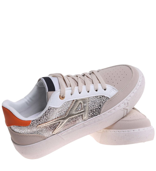 Trampki damskie sznurowane beżowo pomarańczowe /J5-4 H2 18475 W16-6/