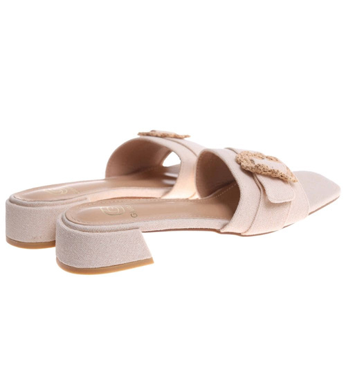 Klapki damskie na płaskim obcasie Jasny Beż /C3-2 17838 G285/