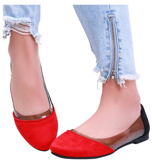 Transparentne czerwone balerinki /D9-2 15853 T190/