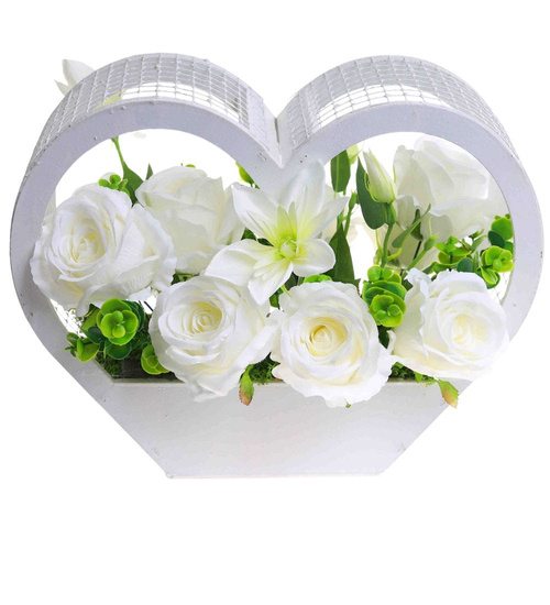 Kompozycja kwiatowa- białe róże w dużym białym sercu /Komp106 P424/