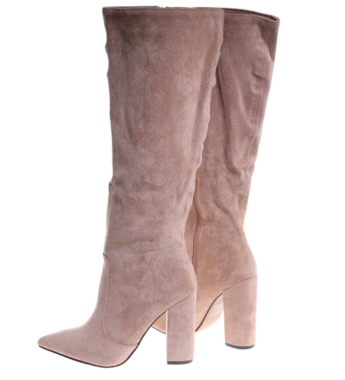 Beżowe klasyczne kozaki na obcasie /C4-1 18585 G599/