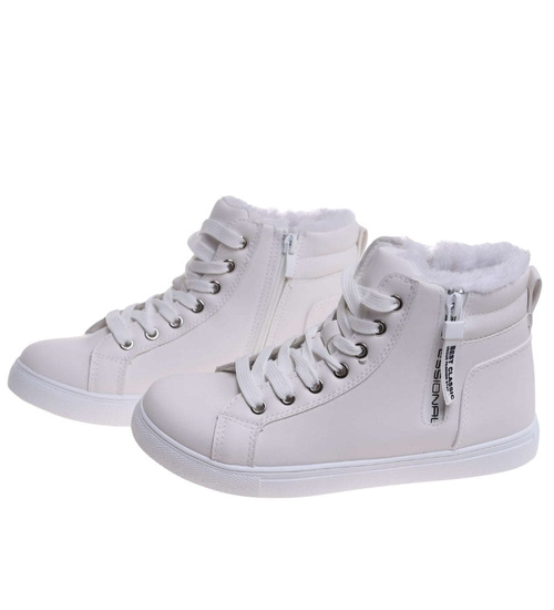 Białe zimowe trampki z futerkiem /B6-3 18494 T315/