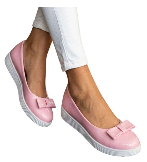 Różowe pastelowe balerinki damskie z kokardą /E3-3 17425 T140/