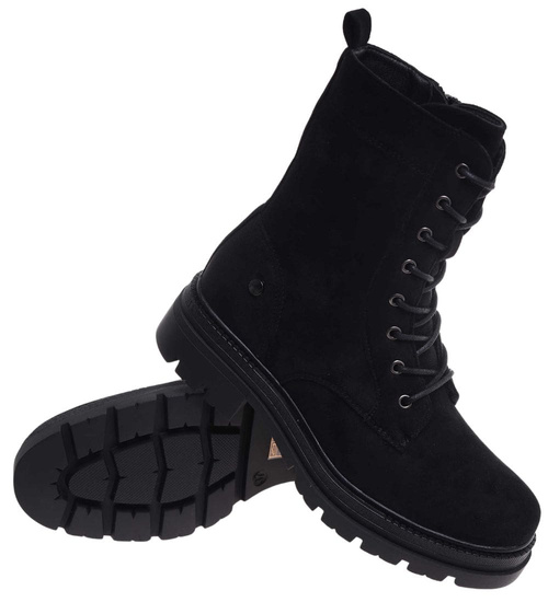 Czarne wiązane botki trapery na platformie /C4-3 18281 W600/