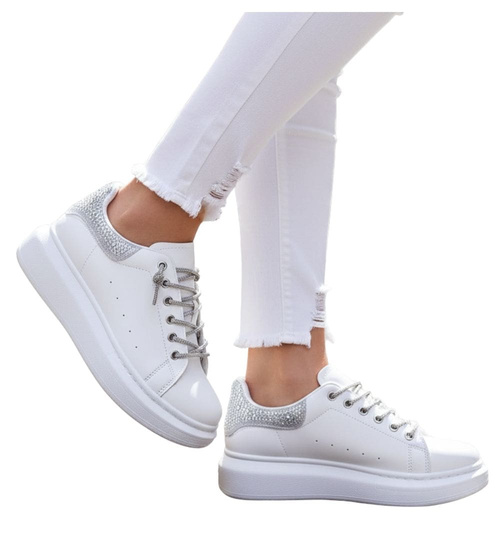 Białe wiosenne trampki damskie na platformie /A6-3 14622 T640/