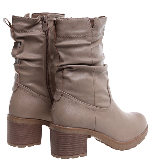 Damskie botki z wysoką cholewką Khaki /G4-2 18322 W341/