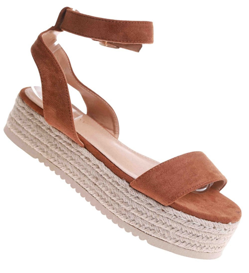 Brązowe damskie sandały na platformie /B4-1 17688 G145/