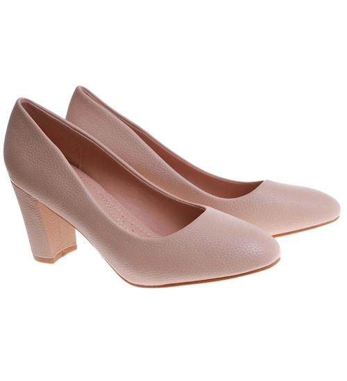 Beżowe czółenka na słupku /C5-3 h2 17748 G157/