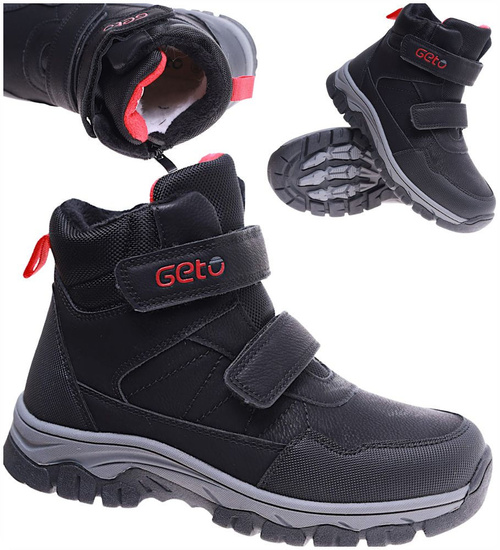 Ocieplane czarne chłopięce buty trekkingowe na rzepy /A7-3 17138 T633/