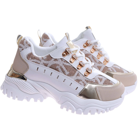 Beżowo białe snekaersy na platformie /E6-1 17405  T683/