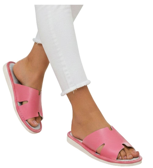 Skórzane domowe klapki kapcie pomarańczowe /E8-1 14237 S194/