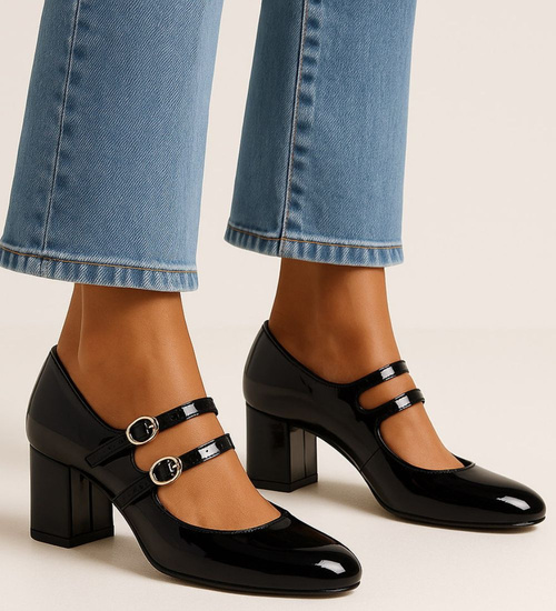 Czarne czółenka damskie na słupku /A3-2 17522  W182/