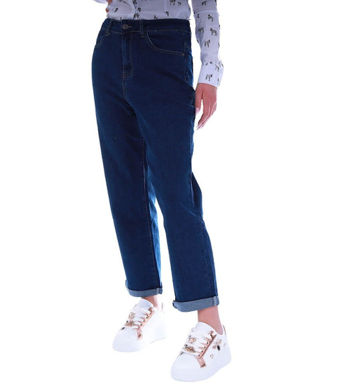 Granatowe jeansowe spodnie Boyfriend /H2 UB855 G340/