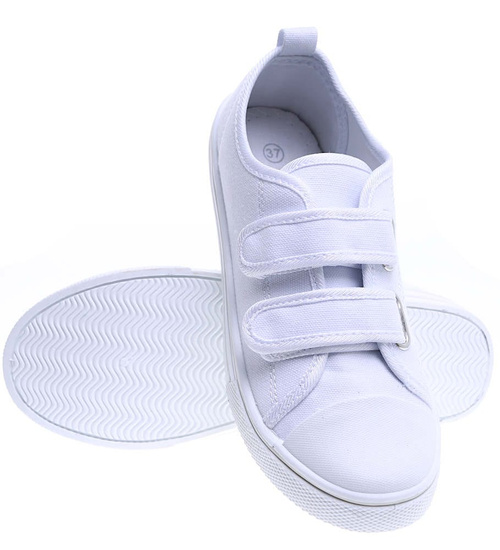 Białe damskie trampki z tkaniny na rzepy /D2-3 15804 T154/