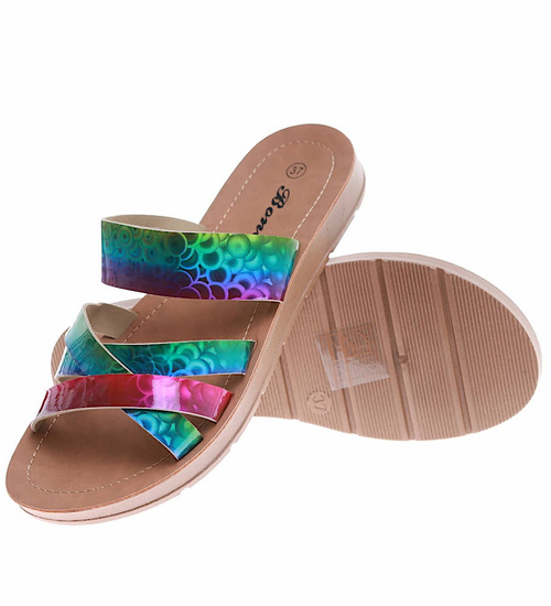 Tęczowe klapki damskie na płaskim obcasie /C4-1 16488 T130/