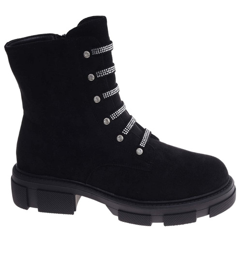 Botki trapery czarne zamszowe z suwakiem /A5-1 18169 T434/