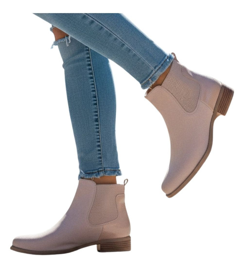 Beżowe botki damskie na płaskim obcasie wsuwane /L3-2 18507 W232/