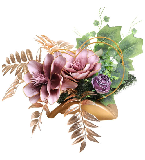 Duży stroik Fioletowo złote kwiaty KOMP141 M700