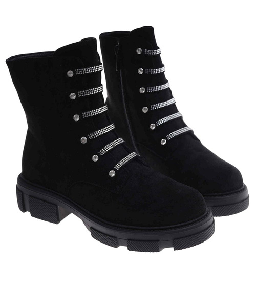 Botki trapery czarne zamszowe z suwakiem /A5-1 18169 T434/