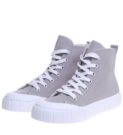 Szare wysokie trampki damskie z tkaniny /A3-2 15962 G157/