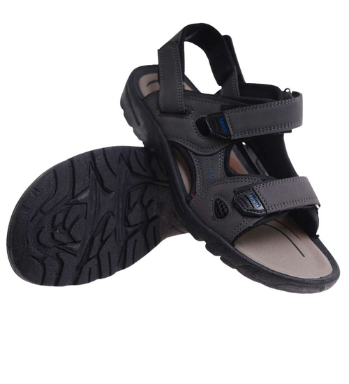 Męskie szare sandały klapki na rzepy /B4-2 17638  T284/