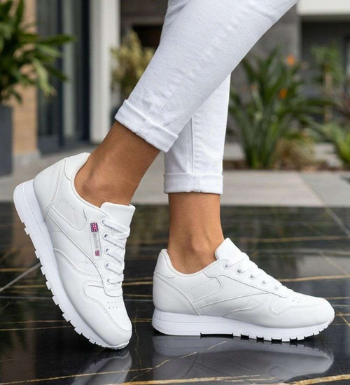 Białe sneakersy damskie sznurowane buty sportowe /C6-1 18670 T255/